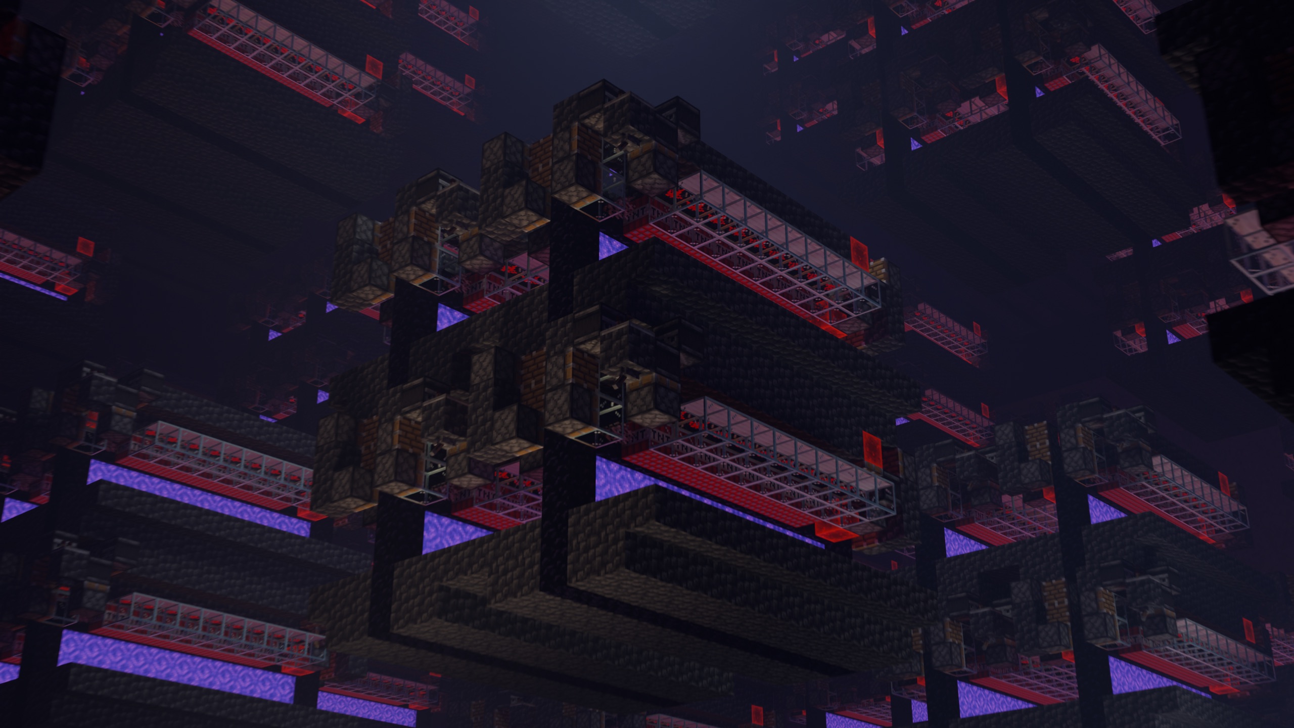 A massive TNT duper machine array in the Nether